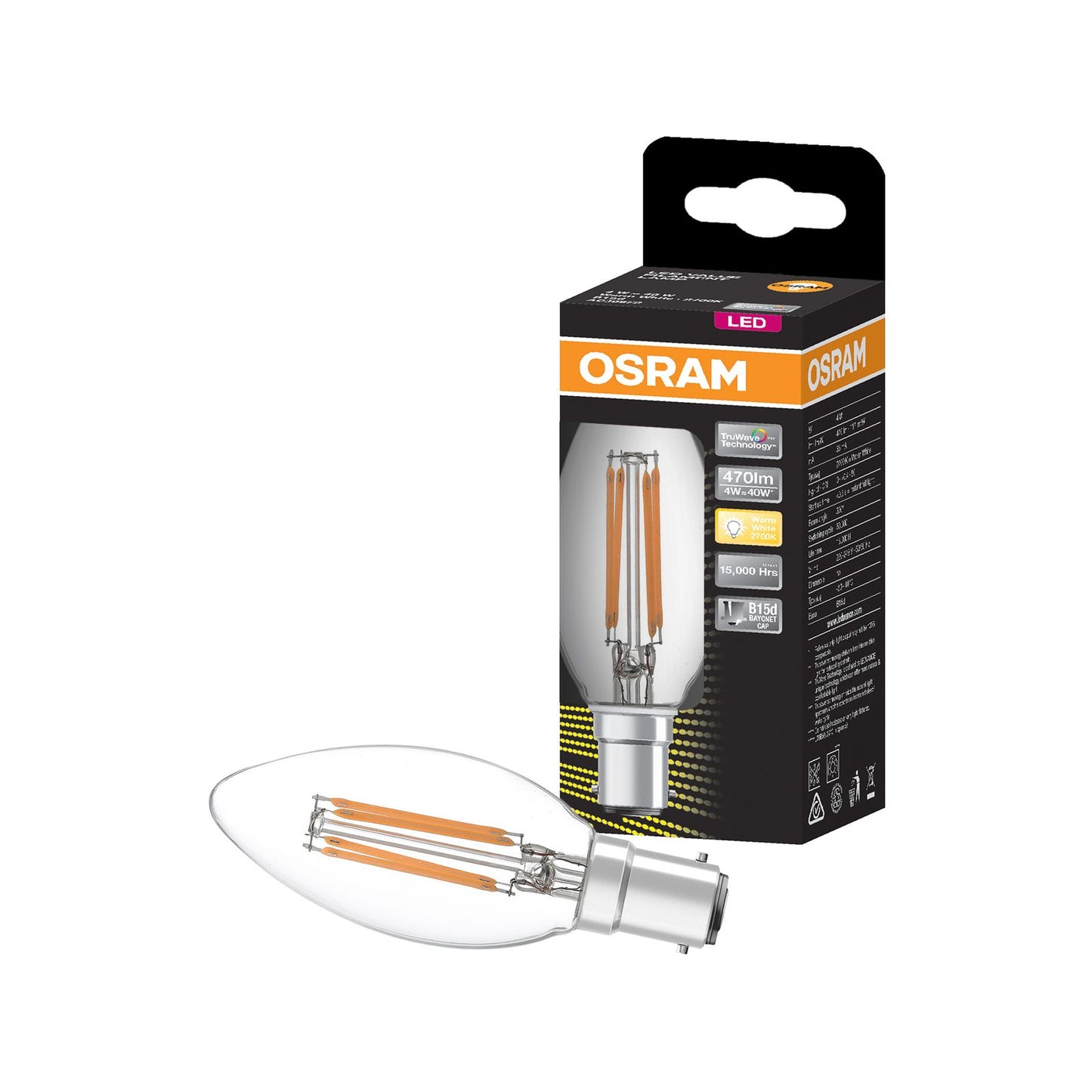Osram LED Candle Filament - 4W B15 - Warm White