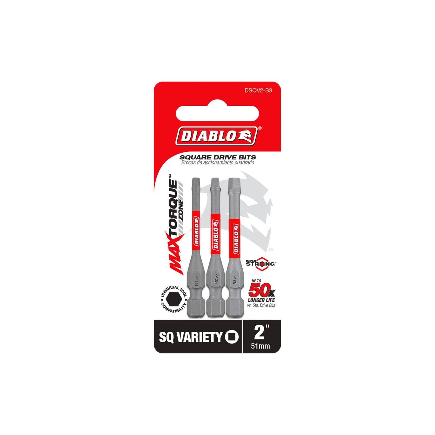 Diablo Square Variety Power Screw Driver Bits 51mm 3 Pack