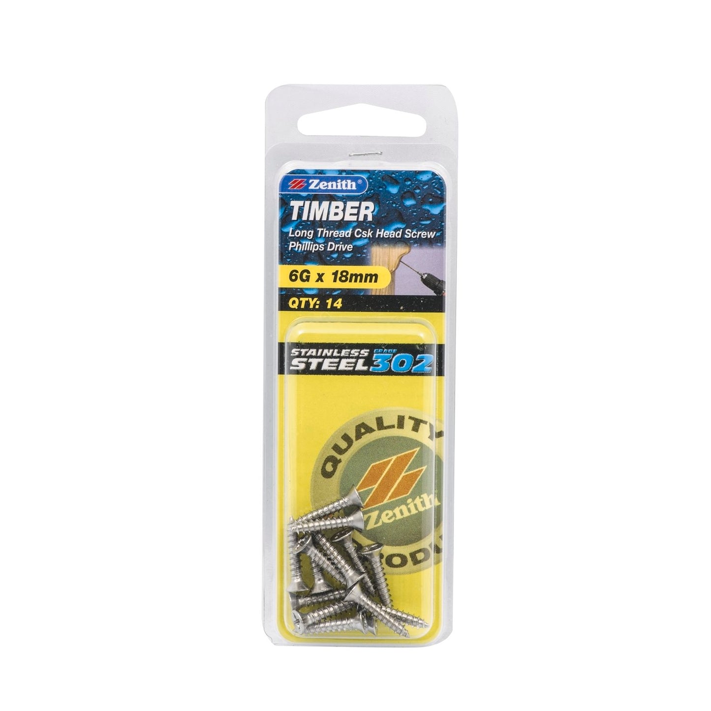 Zenith Timber Screws - 6g x 18mm - Stainless Steel - 14 Pack