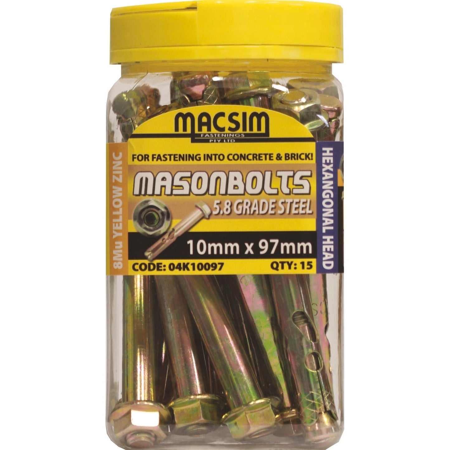 Macsim Fasteners - 10 x 97mm Yellow Zinc Plated Sleeve Anchor - 15 Pack