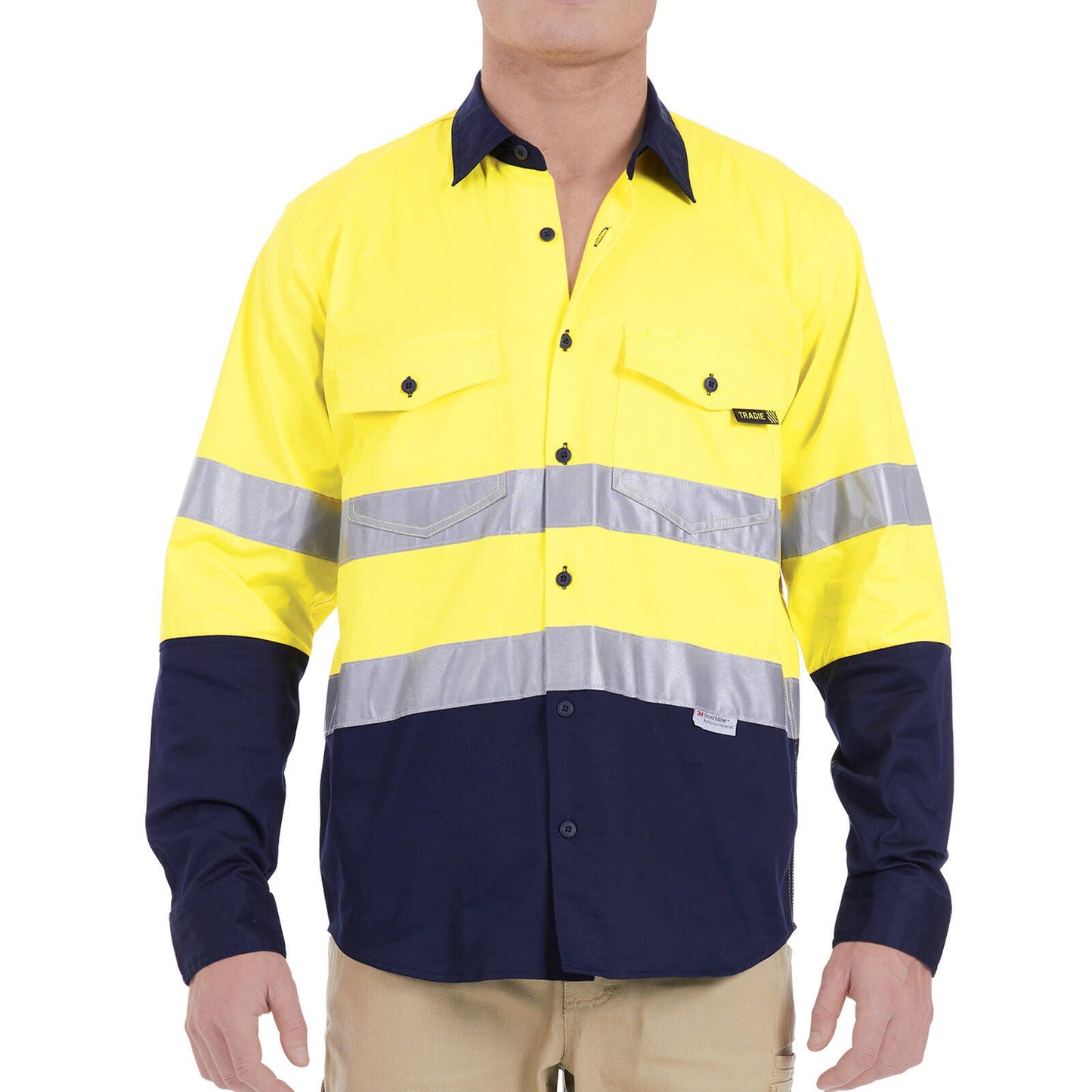 Tradie 2XL Hi Vis Yellow Mens Reflective Long Sleeve Shirt