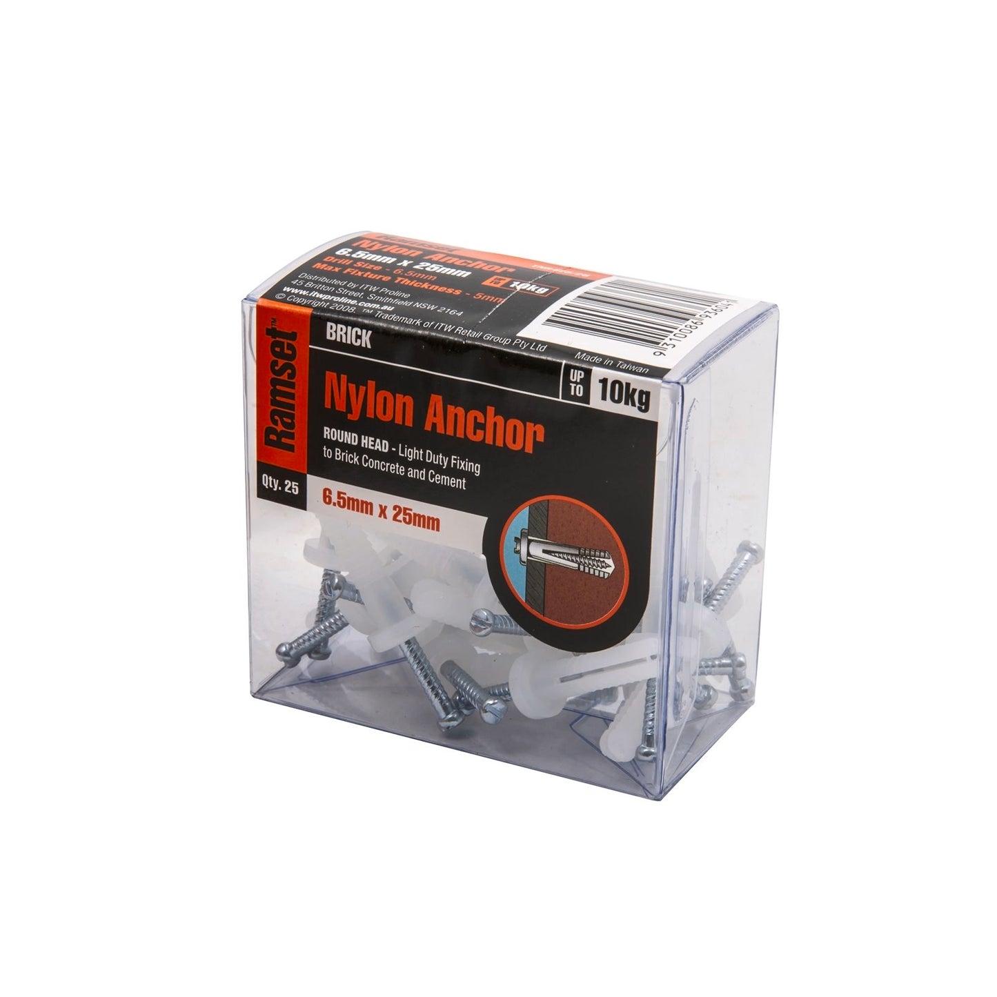 Ramset Nylon Anchor - 6.5 x 25mm - 25 Pack