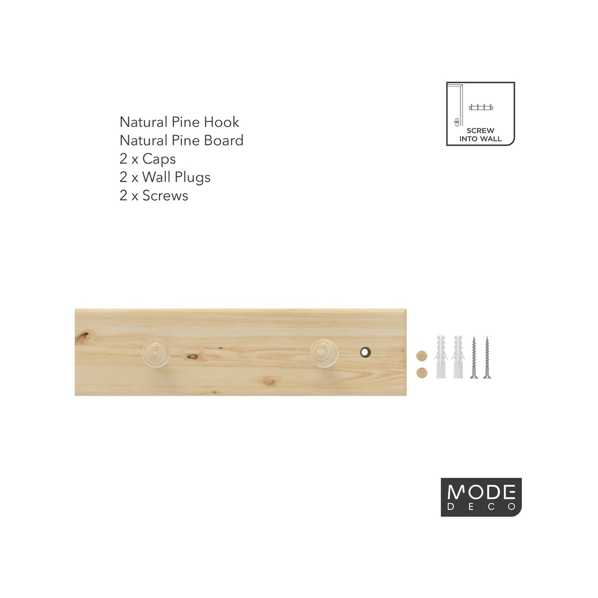 Mode 6 Hook Rack - Natural Pine Board - 6 Hooks - Functional Design