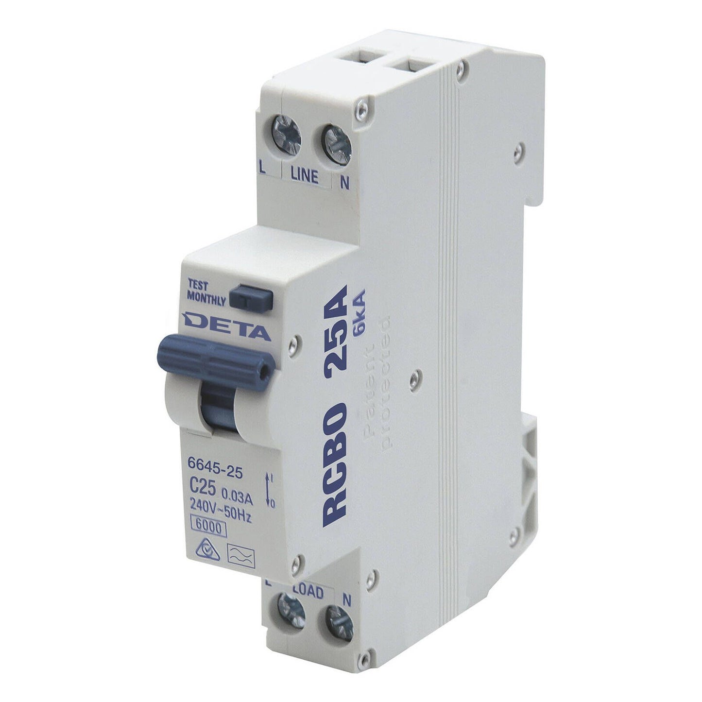 DETA Residual Circuit Breaker with Overload Protection - 25A - 6kA - 1P+N