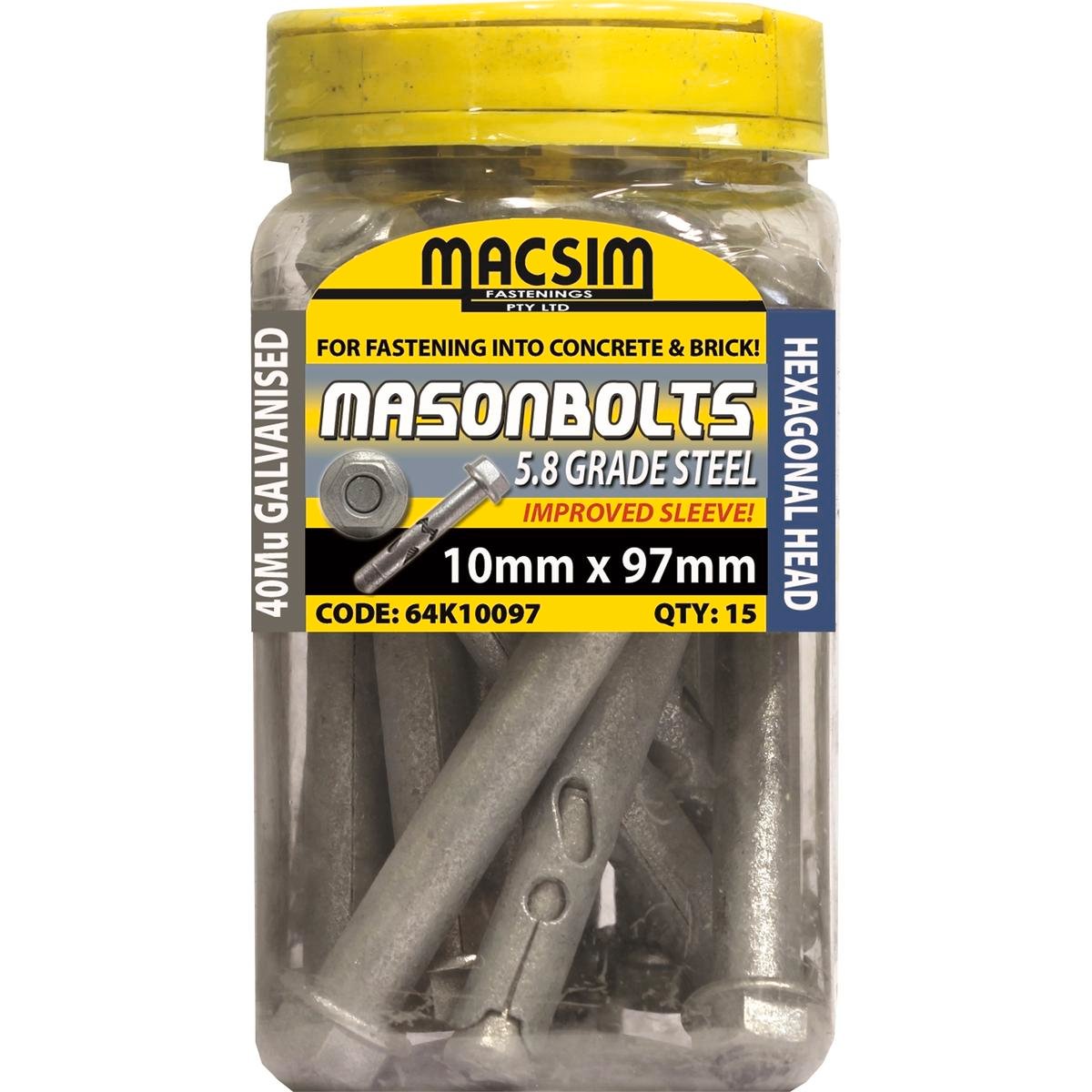 Macsim Fasteners 10 x 97mm Galvanised Sleeve Anchor 15 Pack
