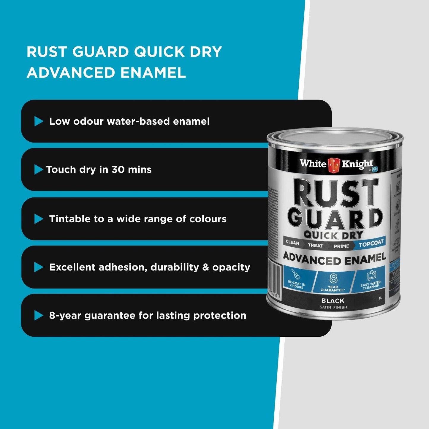 White Knight Rust Guard Black Satin Enamel Paint - 1L