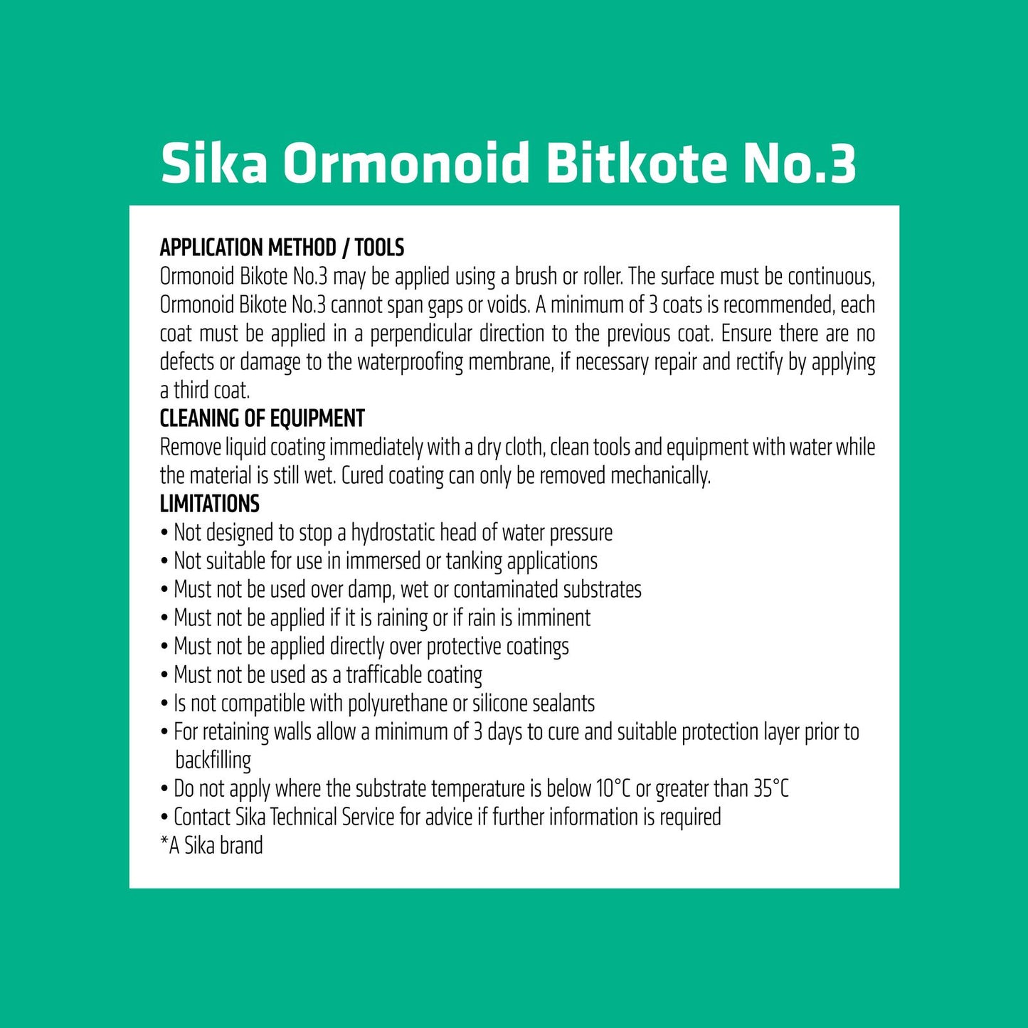 Sika Ormonoid Bitkote No 3 Waterproof Compound - 1L