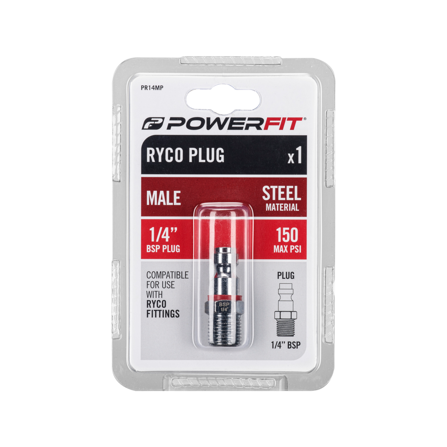 Powerfit Ryco Male Plug - 1/4"BSP - 150PSI