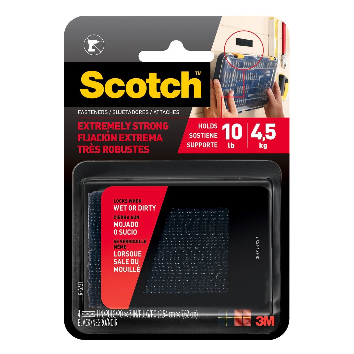 Scotch Extreme Fasteners Black Strips - 2.5cm x 7.6cm - 2 Pack