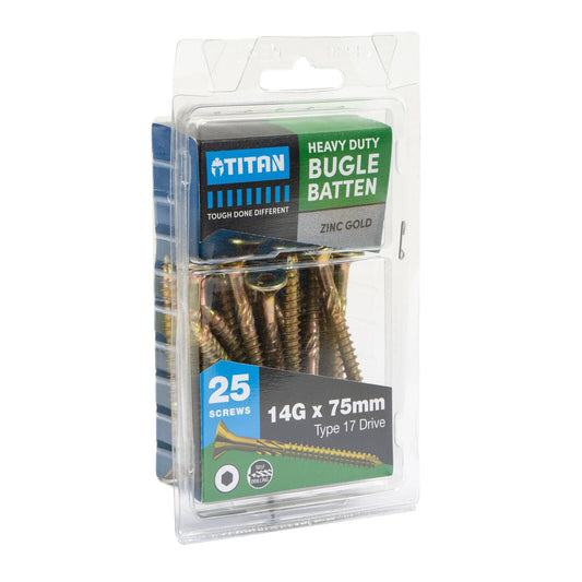 Titan Bugle Batten Screw - 14g x 75mm - Zinc Gold - 25 Pack
