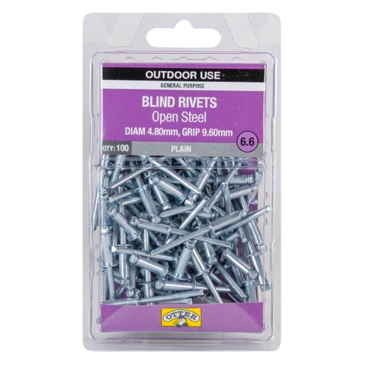 Otter Open Steel Blind Rivets 8 x 9 6mm 100 Pack High Strength