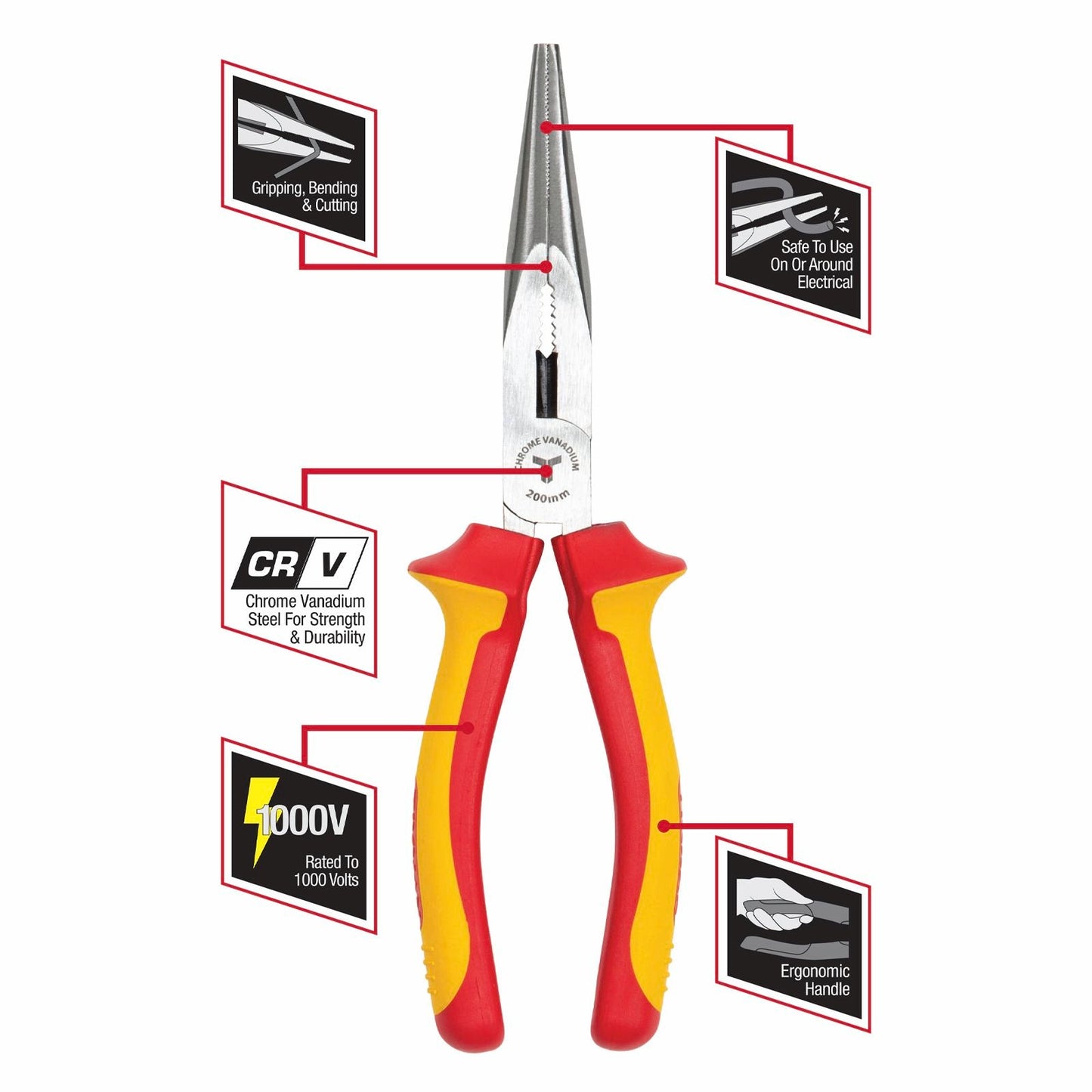 Trojan VDE Long Nose Plier - 200mm