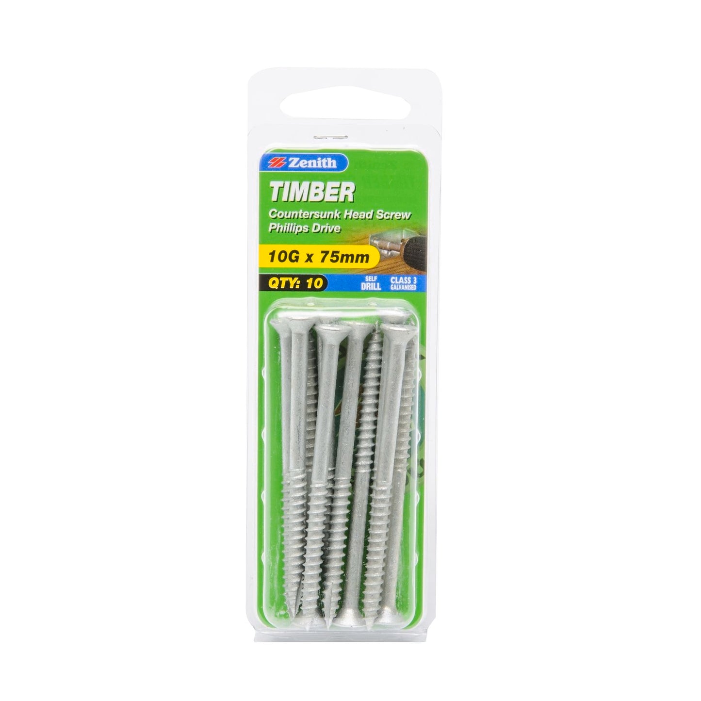 Zenith Timber Screws - 10g x 75mm - Galvanised - 10 Pack