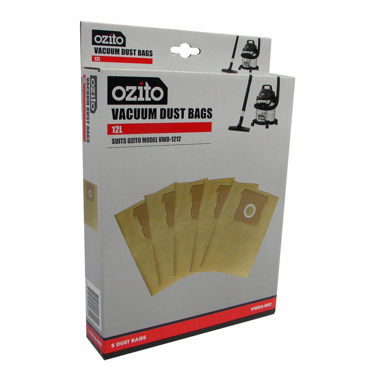 Ozito Vacuum Dust Bags 12L Paper 5 Pack for Wet and Dry Vacuum