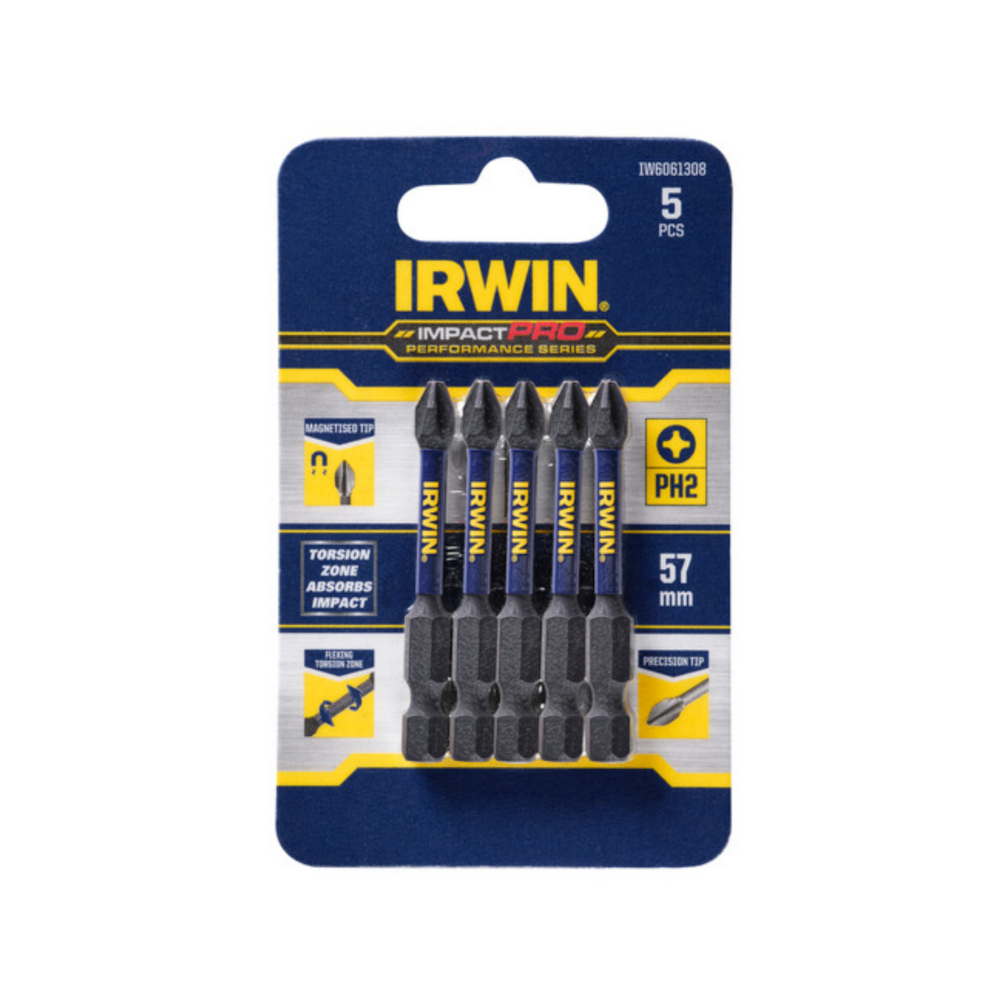 Irwin Impact Pro Performance Bits 57mm PH2 5 Pack