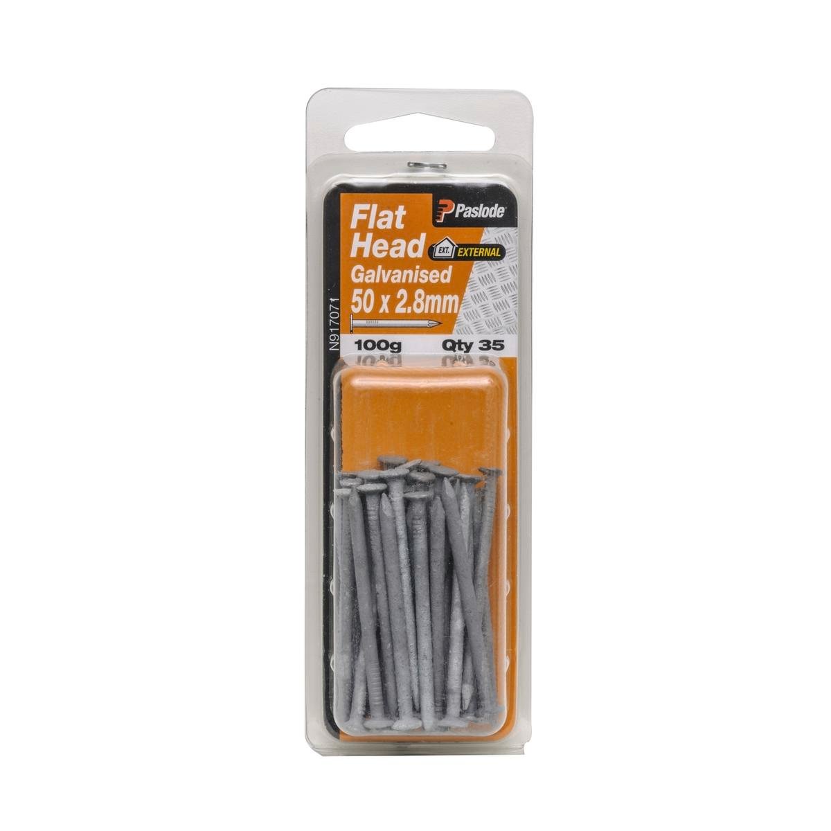Paslode Galvanised Flat Head Nails 50 x 2 8mm 100g 35 Pack