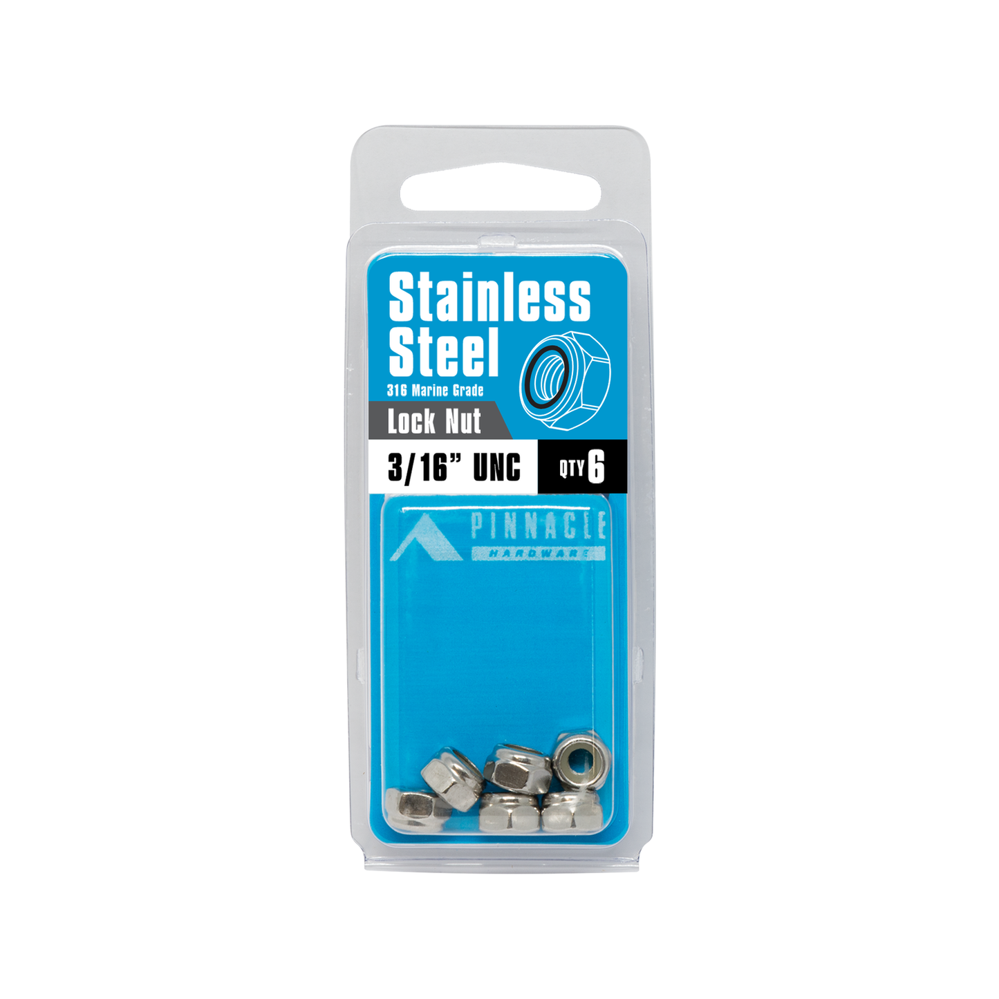 Pinnacle Stainless Steel Nylon Lock Nut - 3/16" - 6 Pack