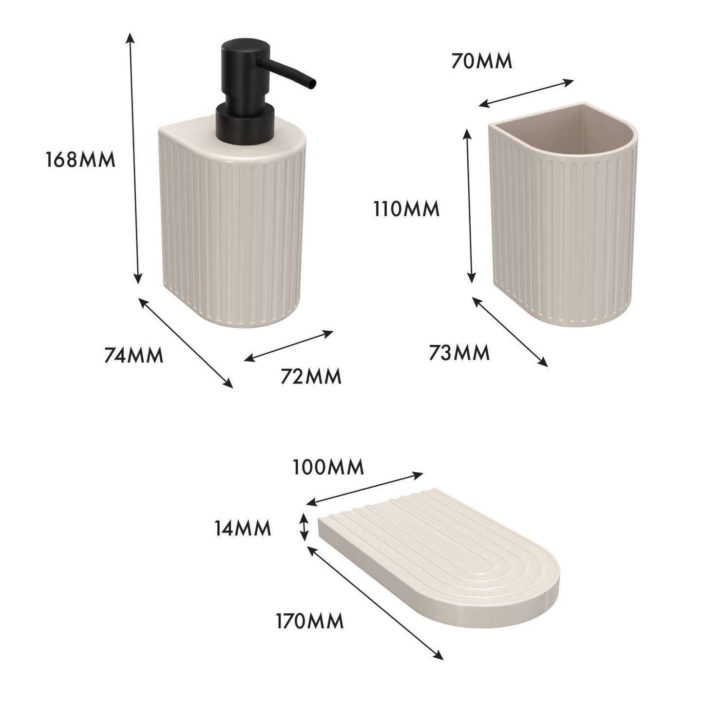 Astin Sinclair Blanc Ribbed 3 Piece Bathroom Set - 74 x 168mm - White