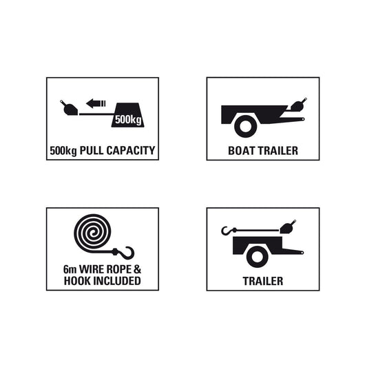 Gorilla 500kg Hand Winch - 6m Wire Rope - Galvanised Steel - Durable