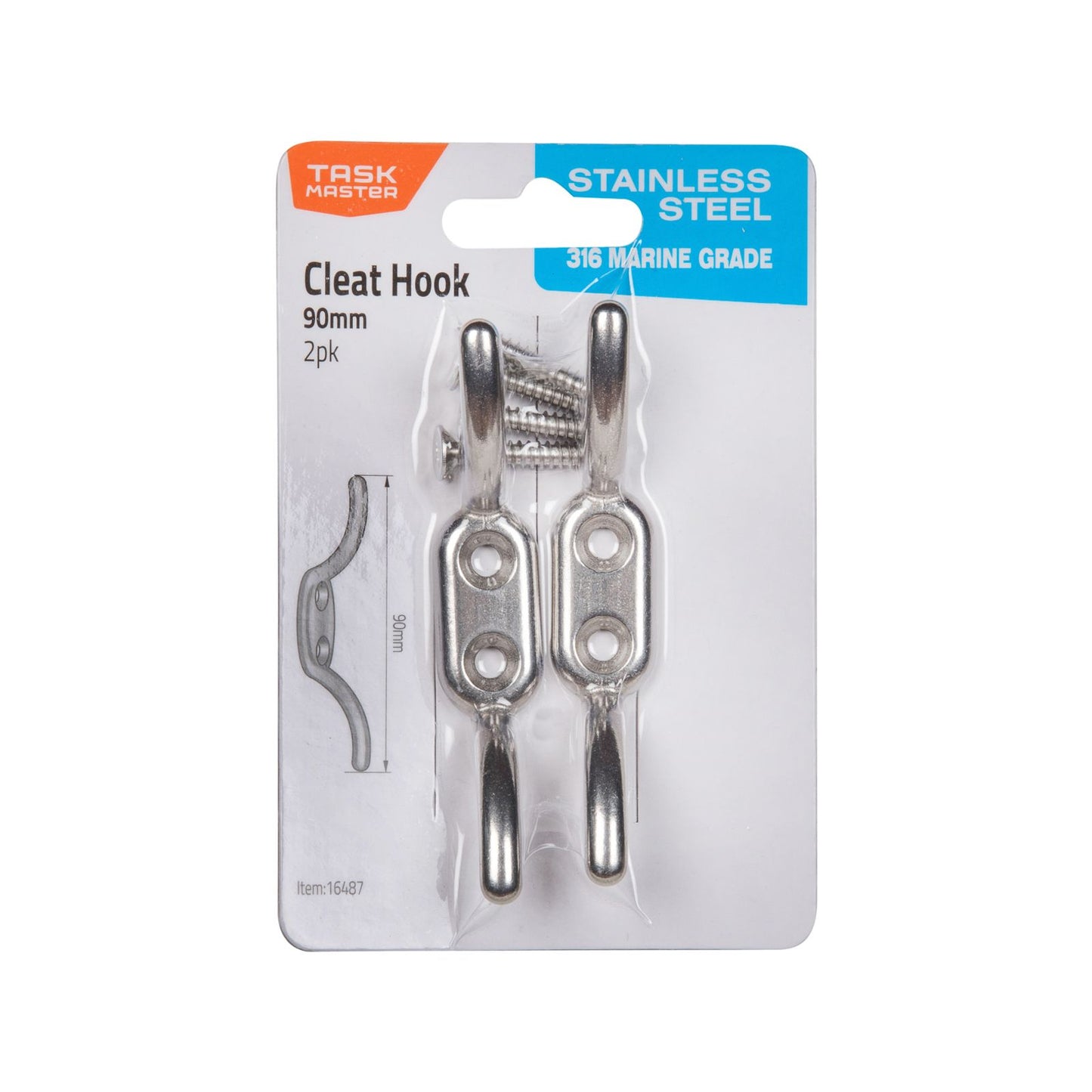 Taskmaster Stainless Steel Cleat Hook - 90mm - 2 Pack
