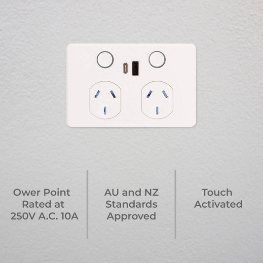 Deta Touch Double Power Point - 50 x 74 x 115mm - Gloss White