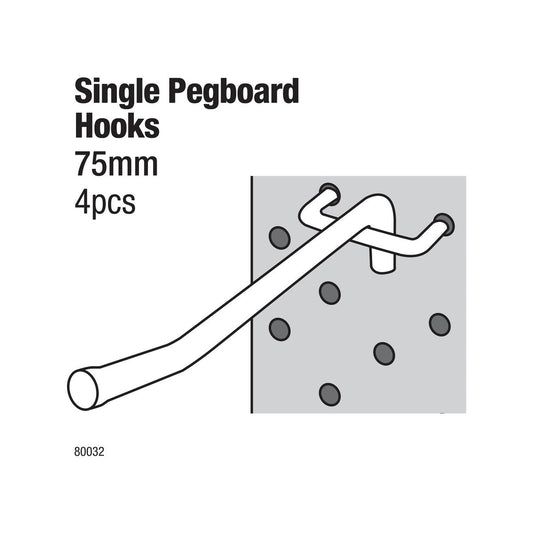 Everhang Pegboard Single Hooks 5 x 75mm 4 Pack - Silver