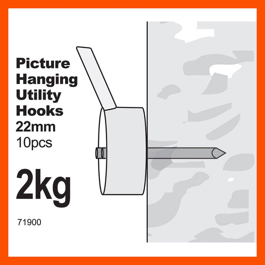Everhang Picture Hanging Utility Hook - 47mm x 120mm - ABS Plastic - Easy Install - 10 Pack