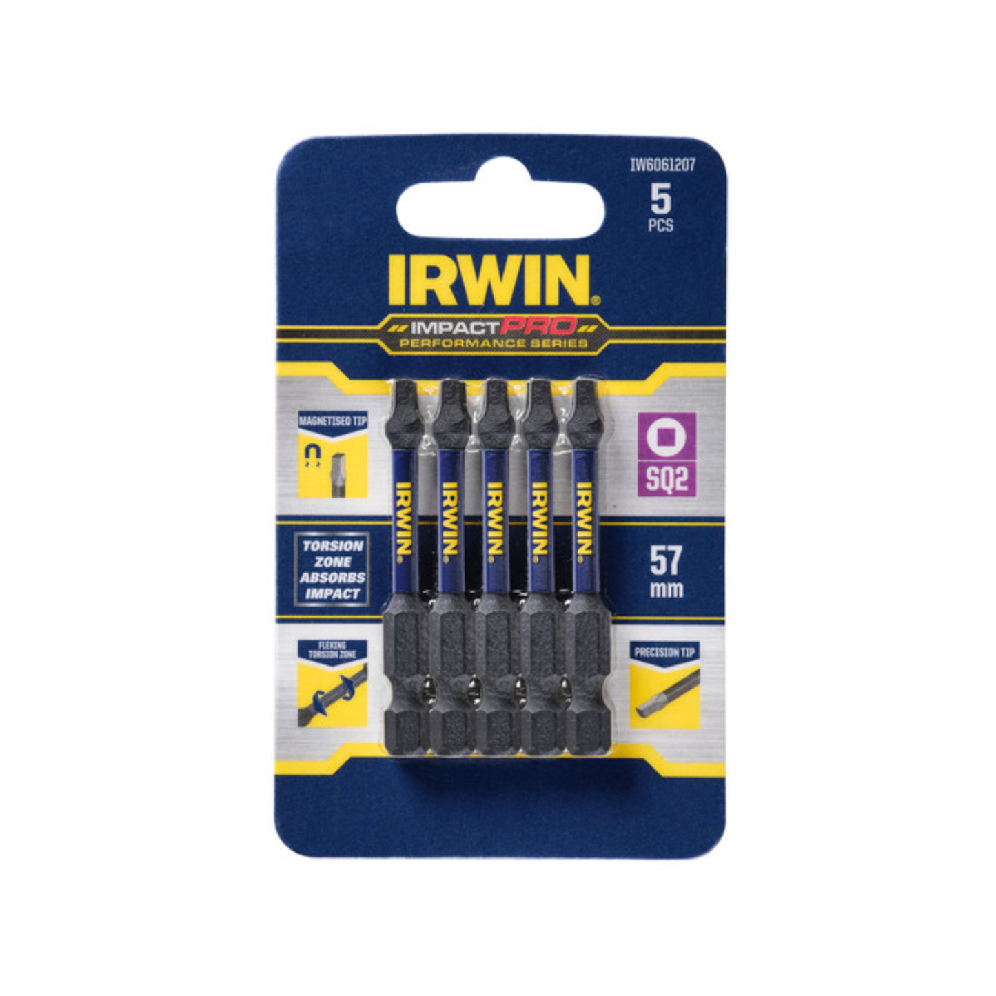 Irwin Impact Pro Performance Bits 57mm SQ2 5 Pack
