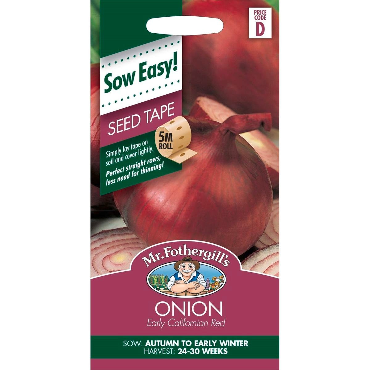 Mr Fothergill Red Onion Seed Tape 75mm Easy Grow Mild Flavor