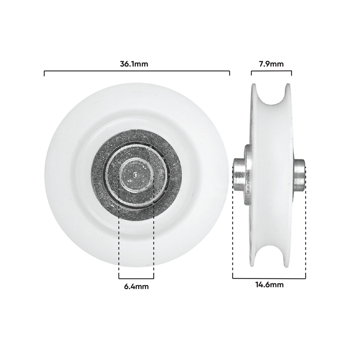 Rolltrak Nylon Concave Roller - 36mm - 25kg