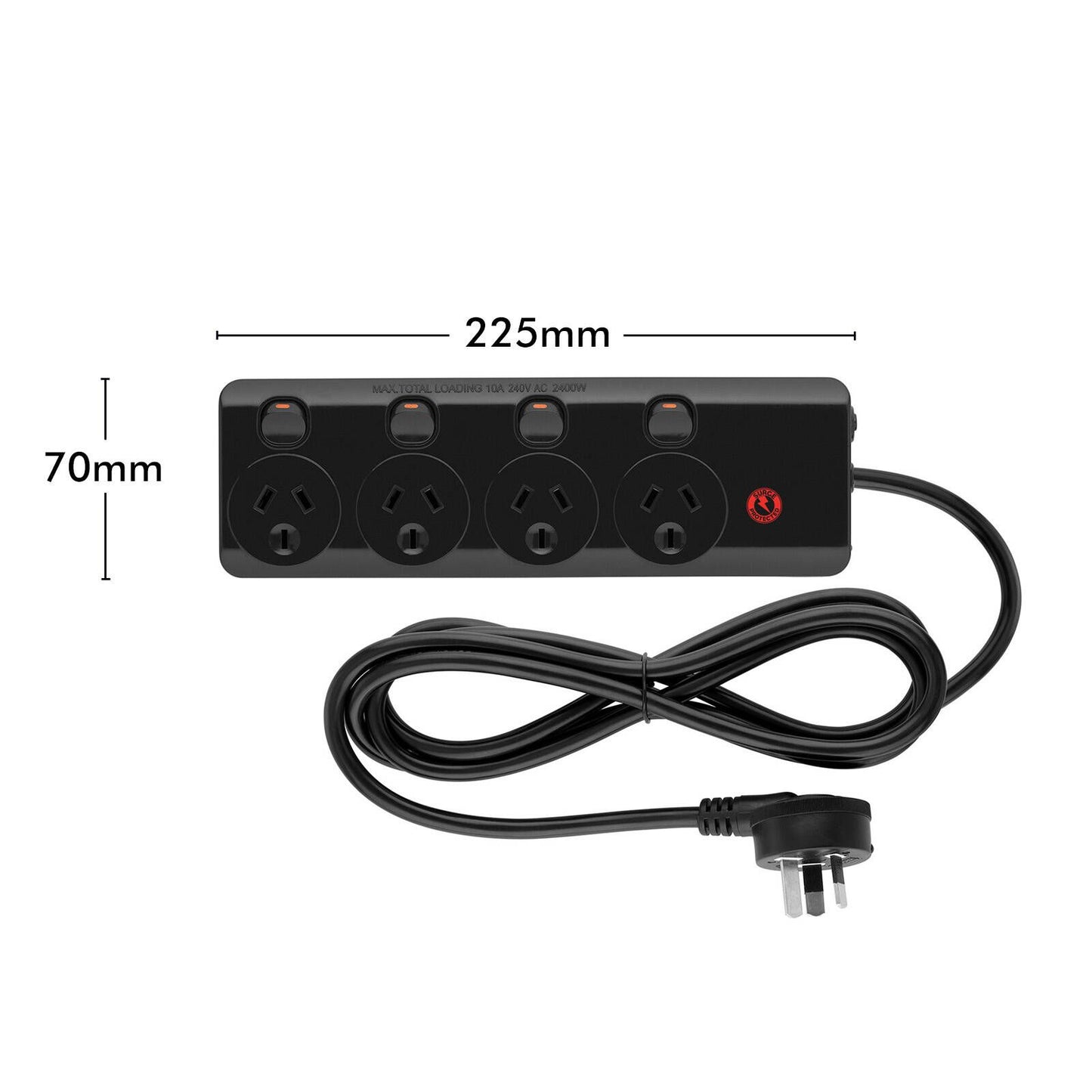 Arlec Black Surge Protected Powerboard - 4 Outlet - 3m