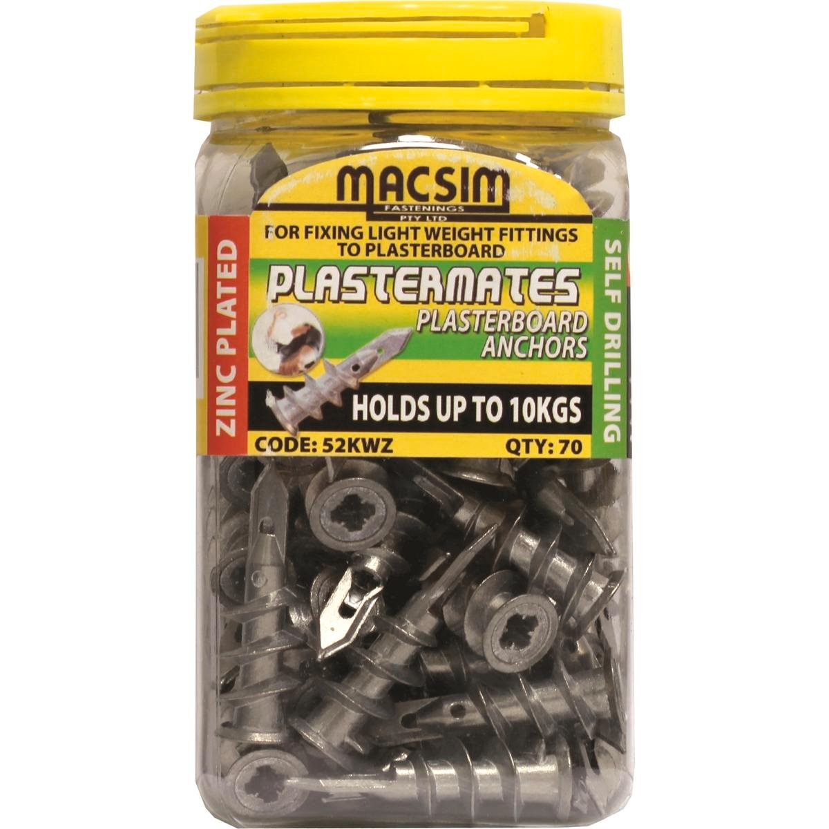 Mascim 45mm Plasterboard Zinc Anchor 70 Pack - Metal - Durable - Easy Use