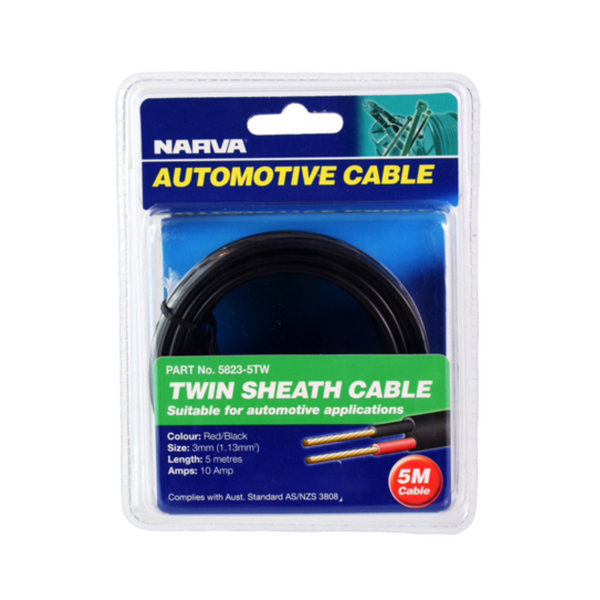 Narva Twin Sheath Cable - 3mm - Red/Black - 10A 5M