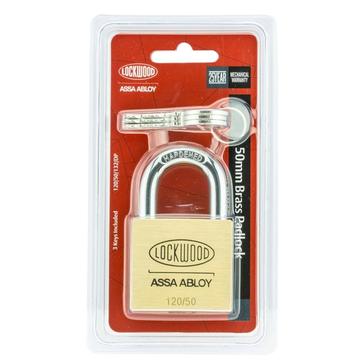 Lockwood 50mm Brass Padlock - Heavy Duty - Solid Brass - High Security
