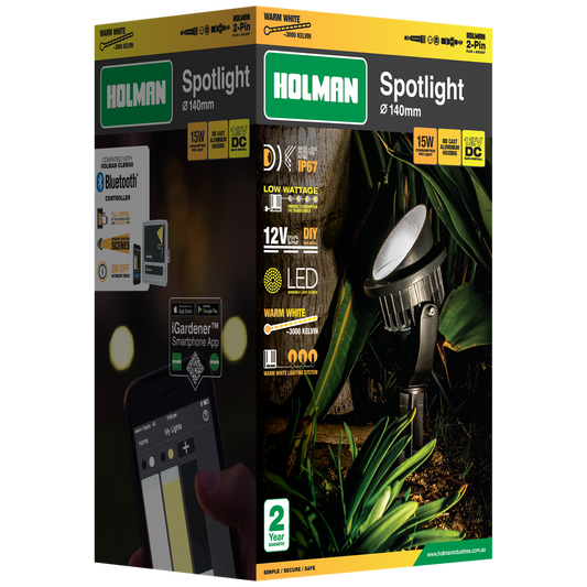 Holman 140mm Warm White Spotlight - 15W - Waterproof - Energy Efficient