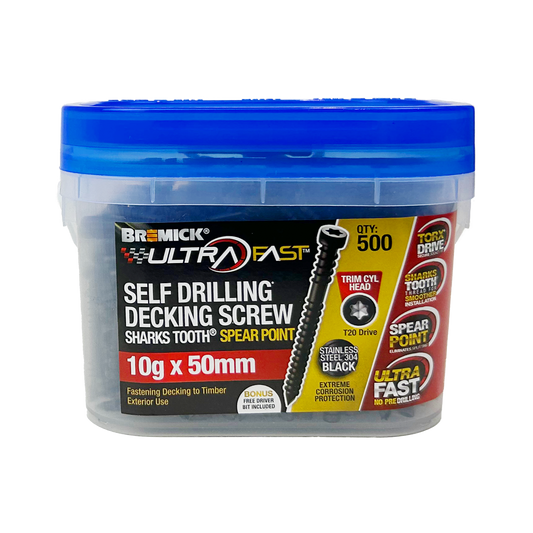 Bremick Ultrafast Decking Screw - 10g x 50mm - Black - T20 - 500 Pack