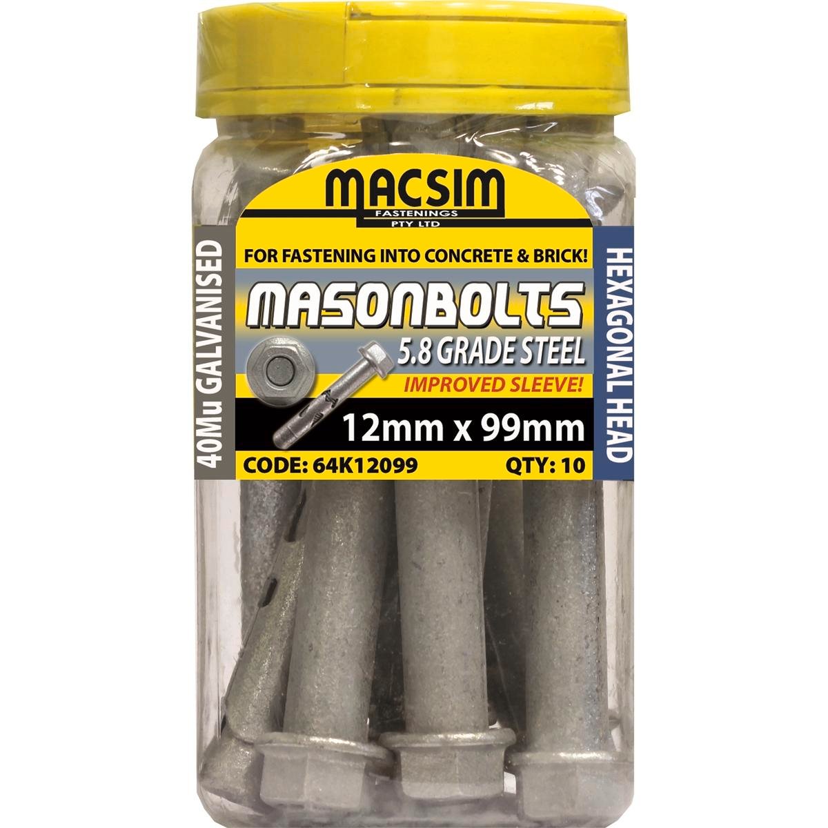 Macsim Fasteners 12 x 99mm Galvanised Sleeve Anchor 10 Pack