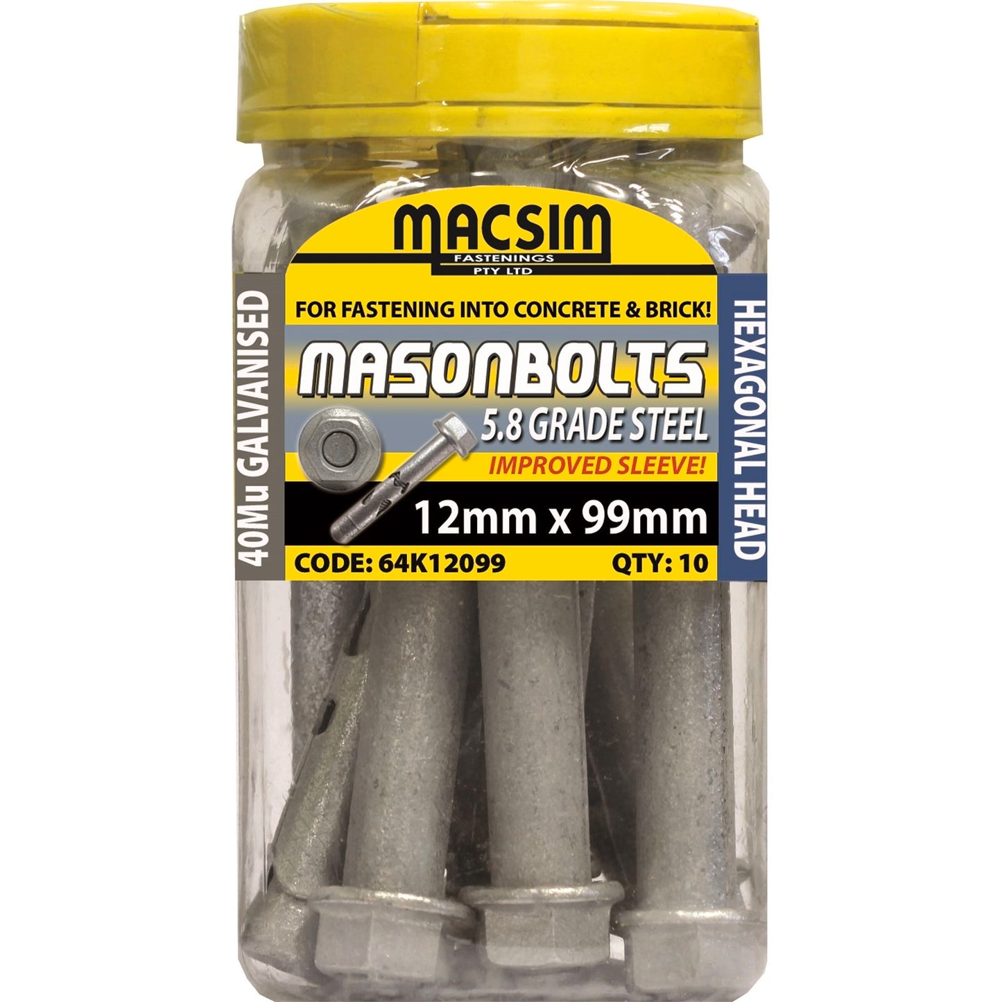 Macsim Fasteners - 12 x 99mm Galvanised Sleeve Anchor - 10 Pack