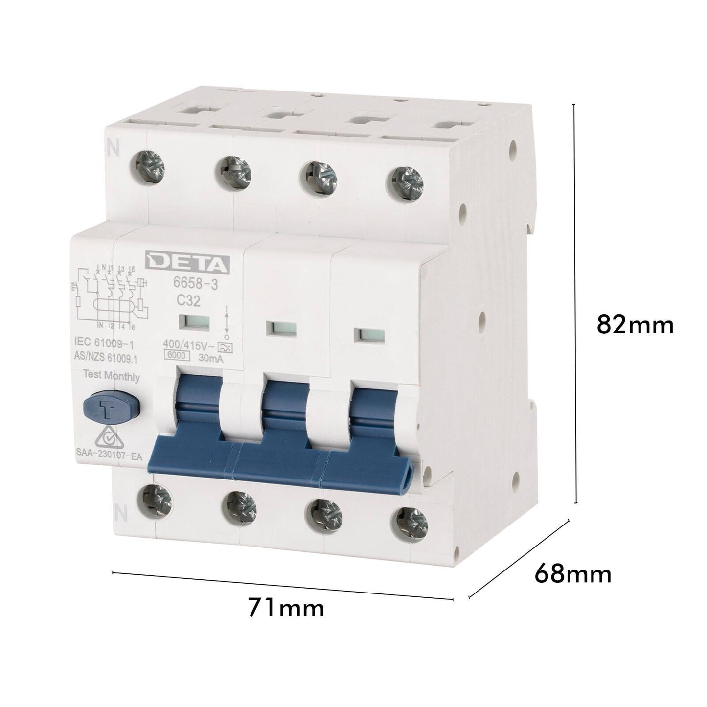 Deta 3 Phase RCBO - 32A - 6kA