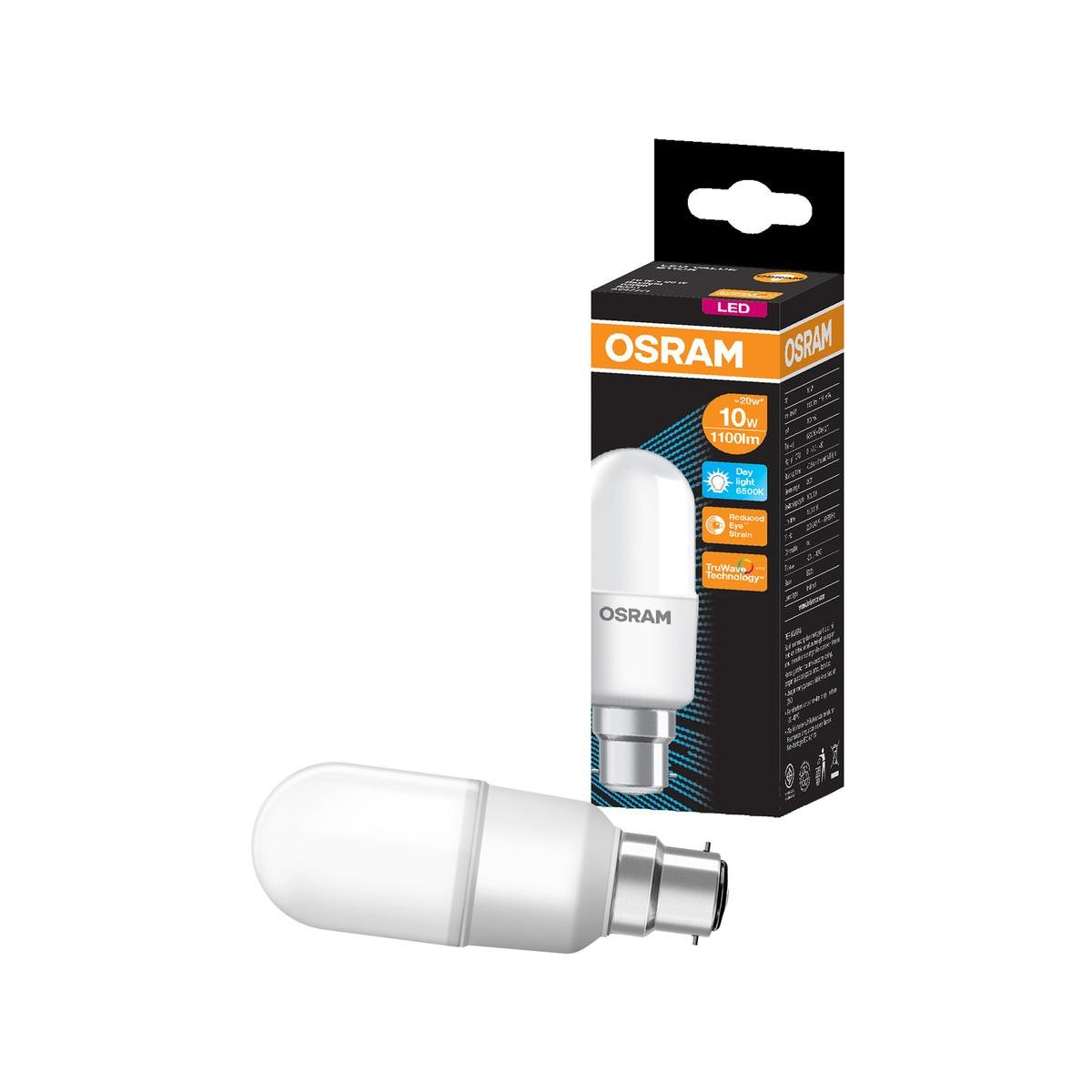 Osram B22 Stick Led 1100lm Daylight 10w Light Globe - Plastic - Long Life