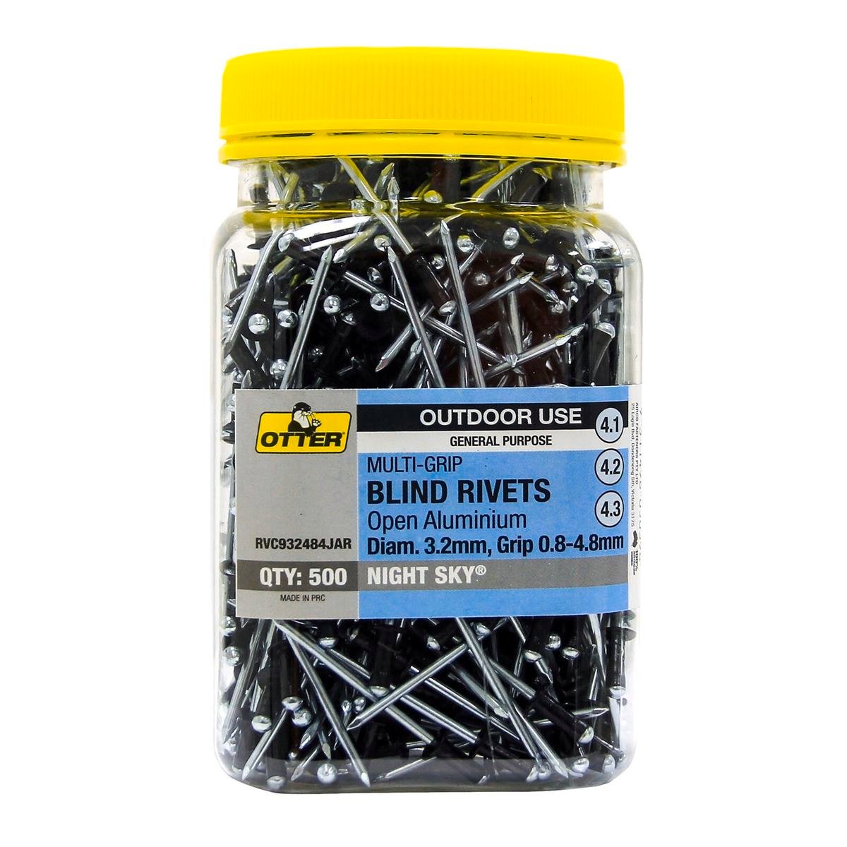 Otter Night Sky Multi Grip Open Aluminium Blind Rivets 500 Pack - 3.2 x 0.8-4.8mm