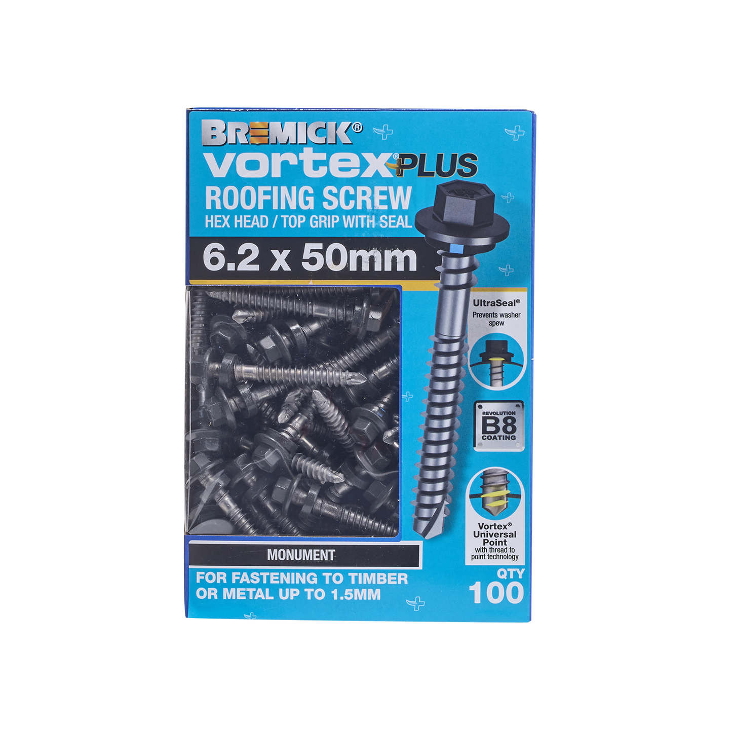Bremick Vortex Plus Roofing Screw - 6.2 x 50mm - 100 Pack