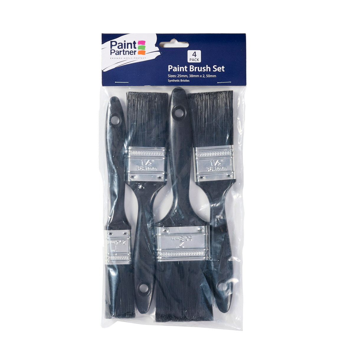 Paint Partner 4 Piece Paint Brush Set - Synthetic - 25mm 38mm 50mm - Economical