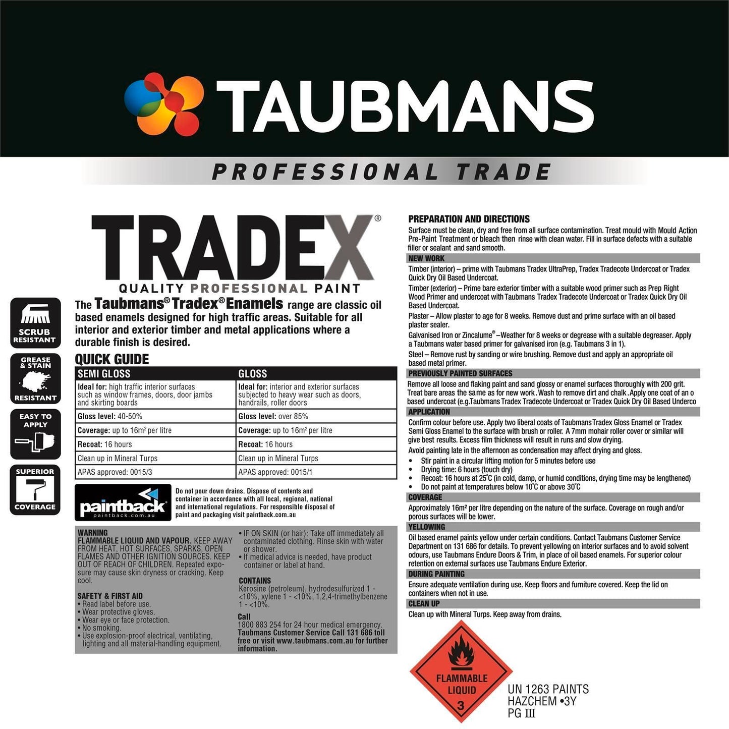 Taubmans Gloss Oil Based Enamel Paint - 4L - White
