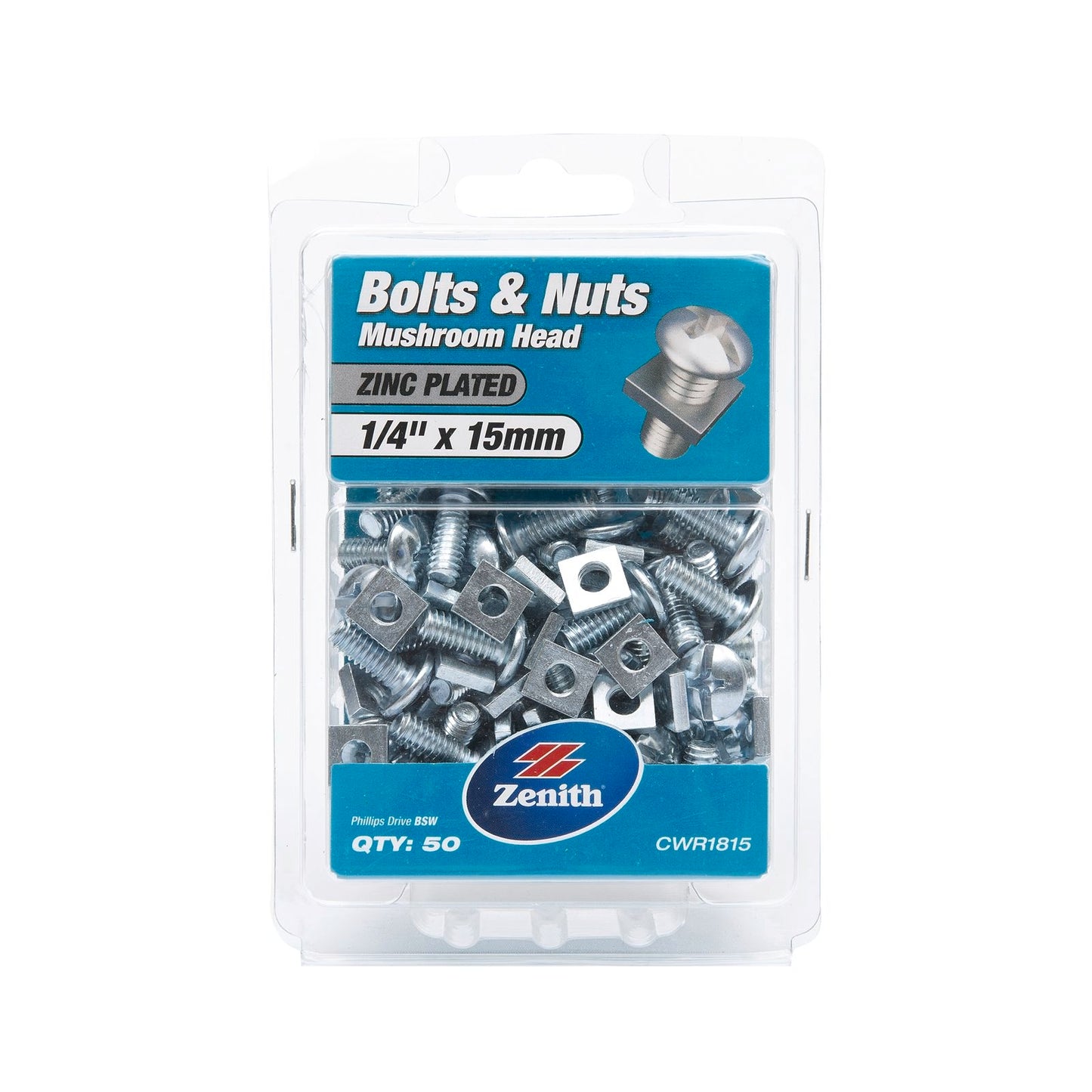 Zenith Mushroom Head Bolts - 1/4 x 15mm - 50 Pack