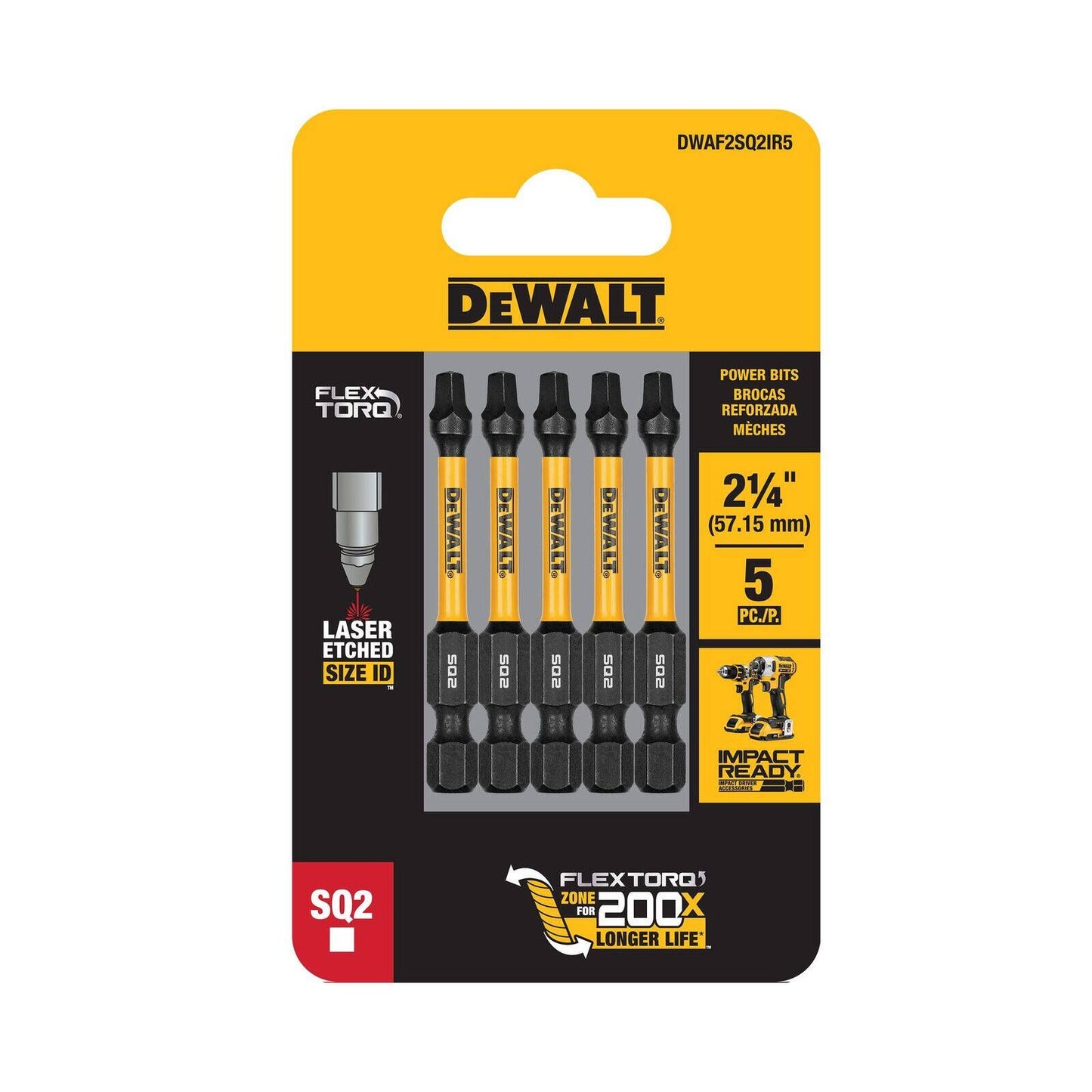 Dewalt Flextorq Screwdriver Bit - 57mm SQ2 - 5 Pack