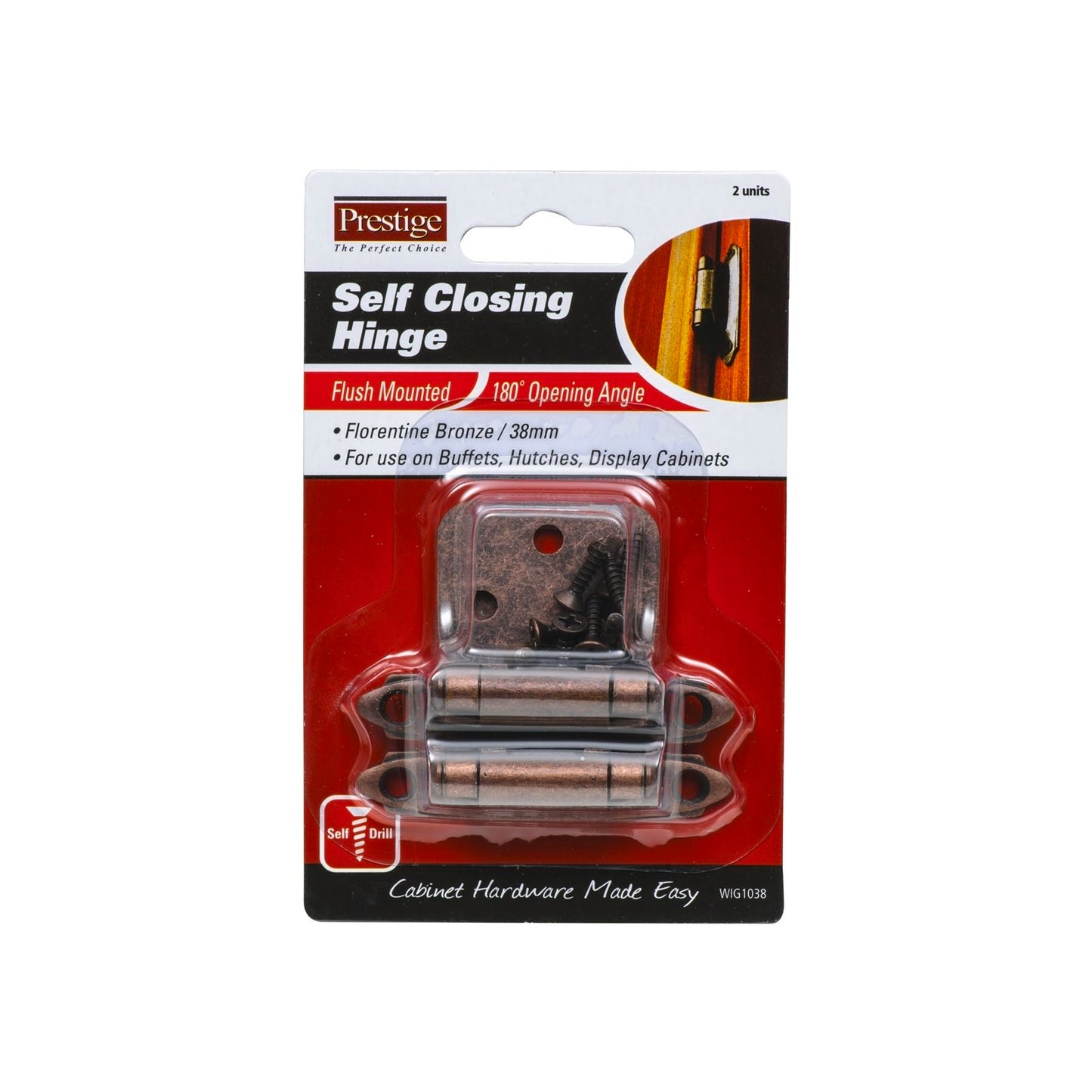 Prestige Self Closing Hinge - 38mm - Florentine Bronze - 2 Pack