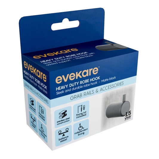 Evekare Matte Black Heavy Duty Robe Hook - 70 x 50 x 90mm