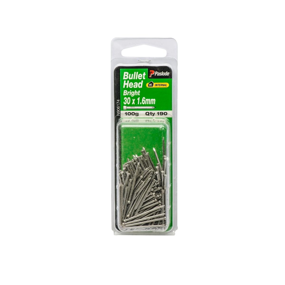 Paslode Bullet Head Nails 30mm 1.6mm Bright Steel 190 Pack