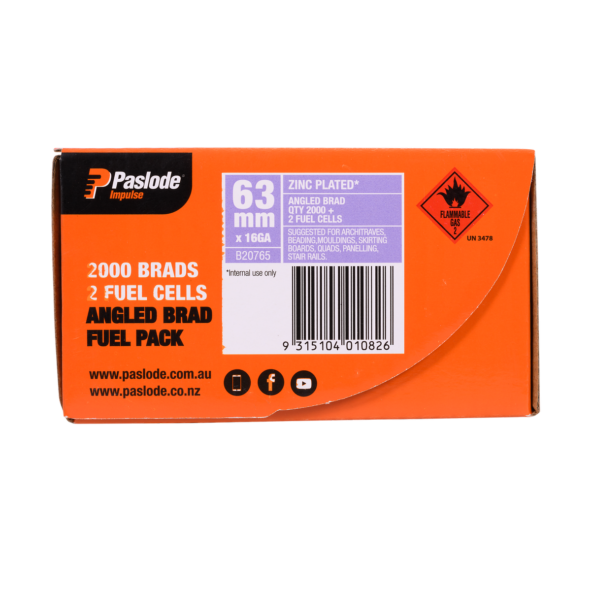 Paslode Angle Brad - 63mm - Zinc Plated - 2000 Pack